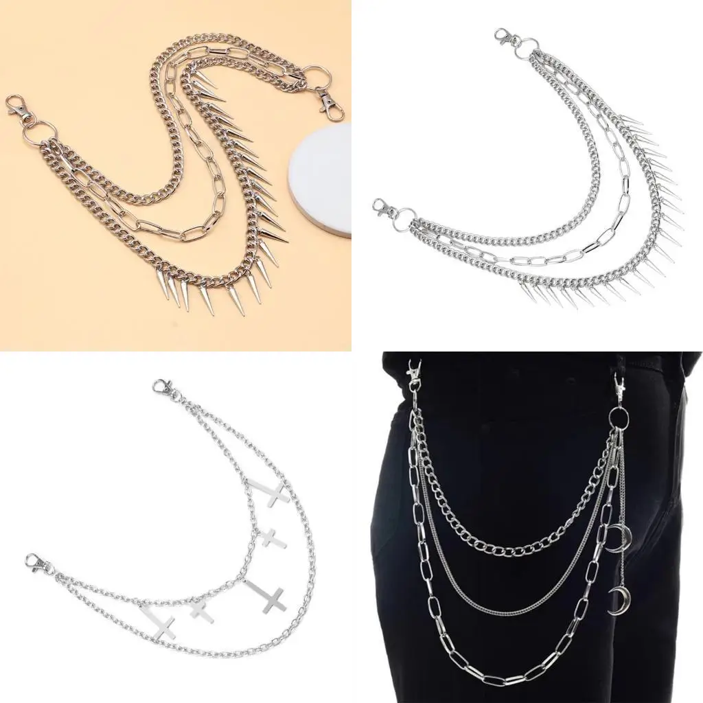 

652F Punk Jeans Pants Chain Multi Layer Chain Moon Charm Waist Wallet Jewelry Harajuku Belt for Dancers Accessories