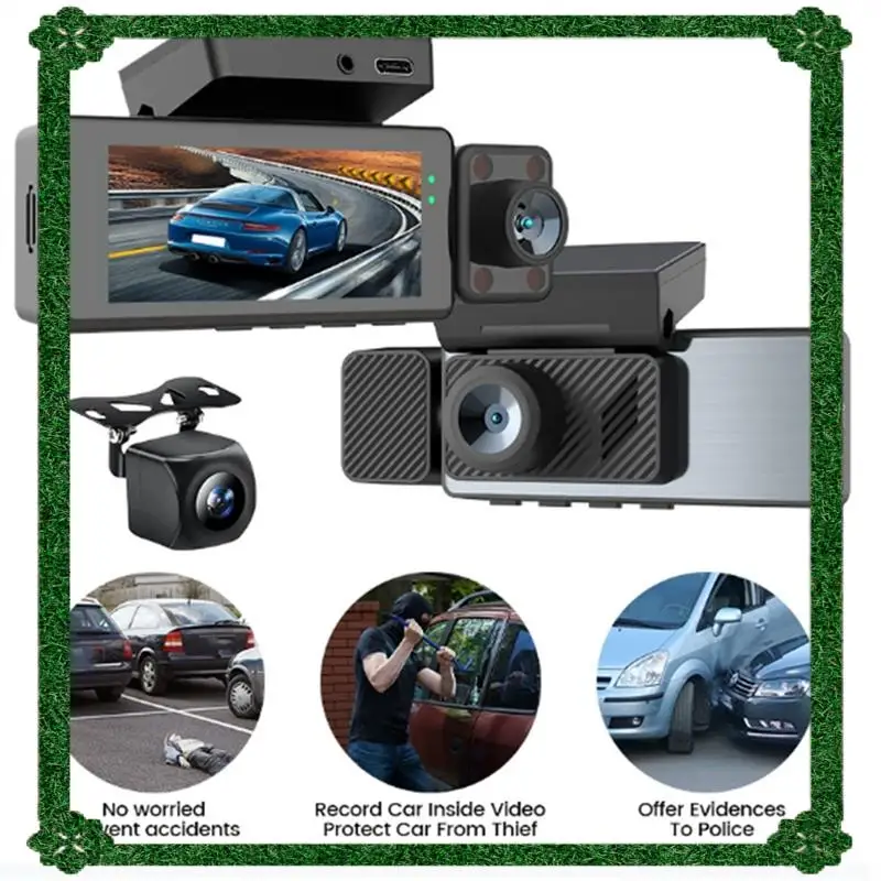 24-Hour Delivery HD 3.16 Inch Car DVR 3 Lens Vehicle Dash Cam Three Way Camera DVR Recorder Video Mini Dashcam Camcorder