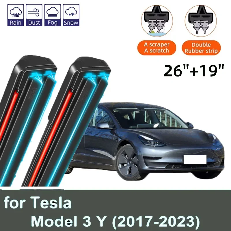 

2PCS Car Wiper Blades for 2017-2023 Tesla Model 3 Y Front Windscreen Windshield Double Rubber Car Accessories 2021 2022 2023