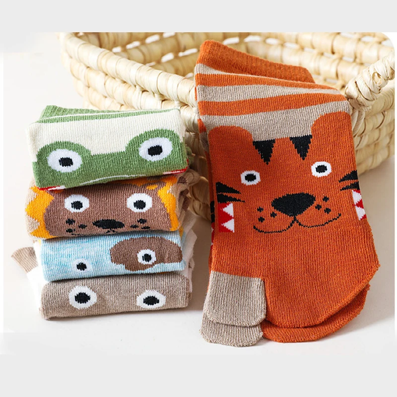 3-12T Cute Boys Girls Two Toed Tabi Socks Kids Cartoon Animals Printed Pure Cotton Short Socks Split Thumb Toe Socks