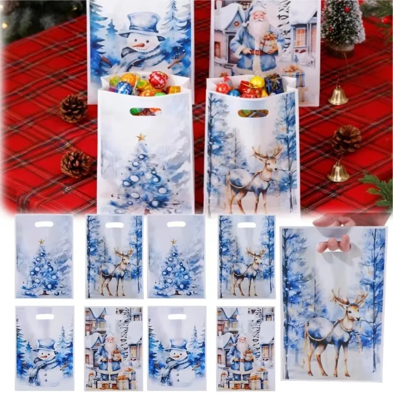 10-100PCS Christmas Holiday Tote Bag Printed Pattern Gift Packaging Bag Candy Favor Bag for Party Supplies and Present Wrapping