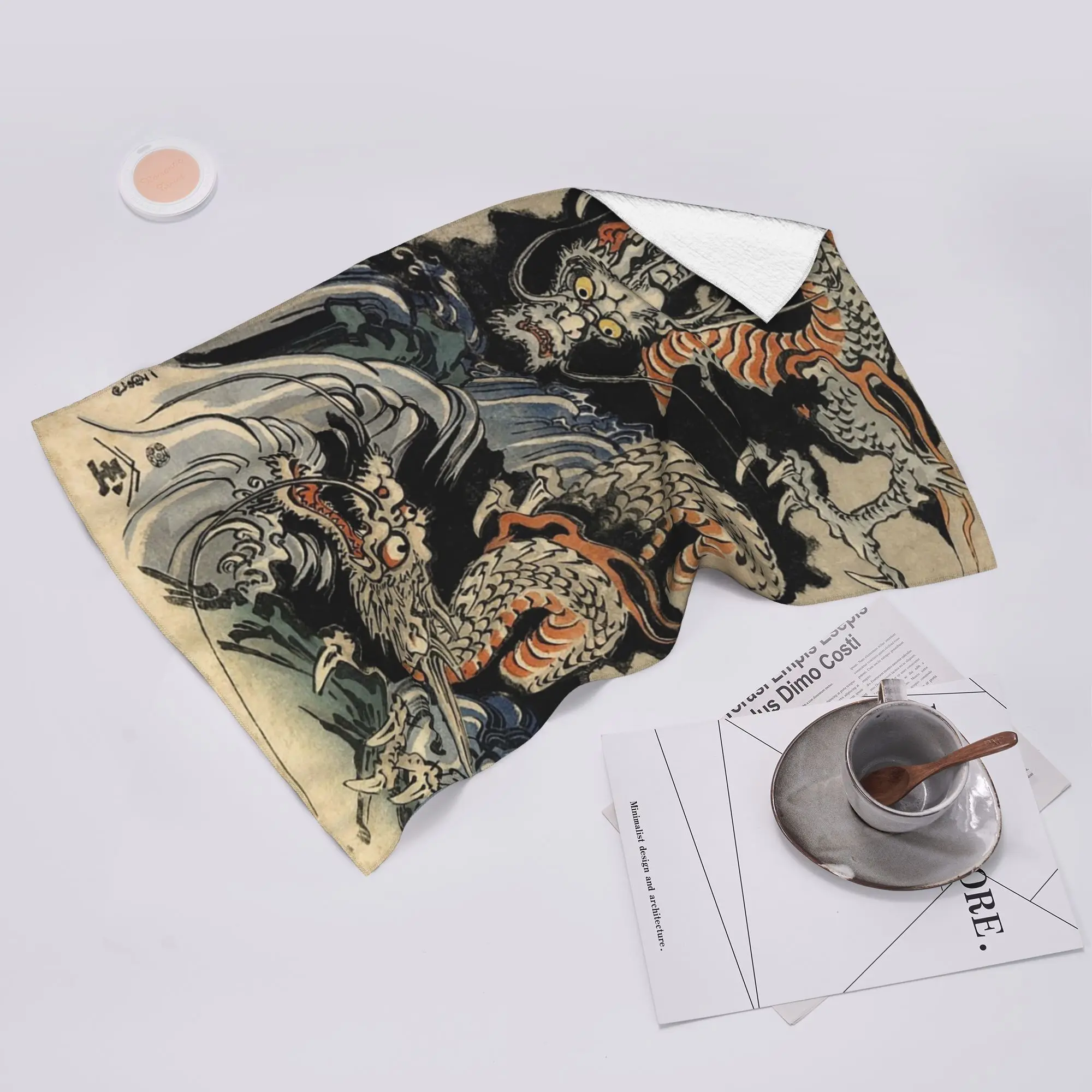 Custom Utagawa Kuniyoshi - Dragons Soft Face Towel Quick Dry Pool Bath Cotton Towels Absorbent Quick
