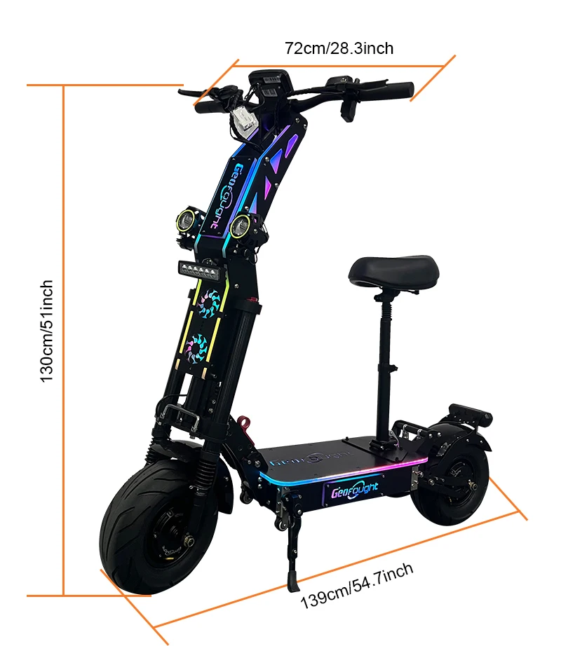 High Speed 55-75MPH Foldable G14 Electric Scooter Adults Powerful 72V 10000Watt 13 Inch Road Tire Dual Motor E Scooter with Seat