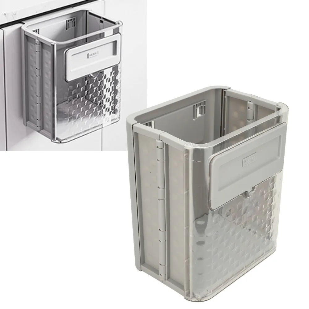 2.4 Gallons Hanging Trash Can Space-Saving Detachable Front Cover Wall Mounted Garbage Bin Plastic Collapsible Waste Basket RV