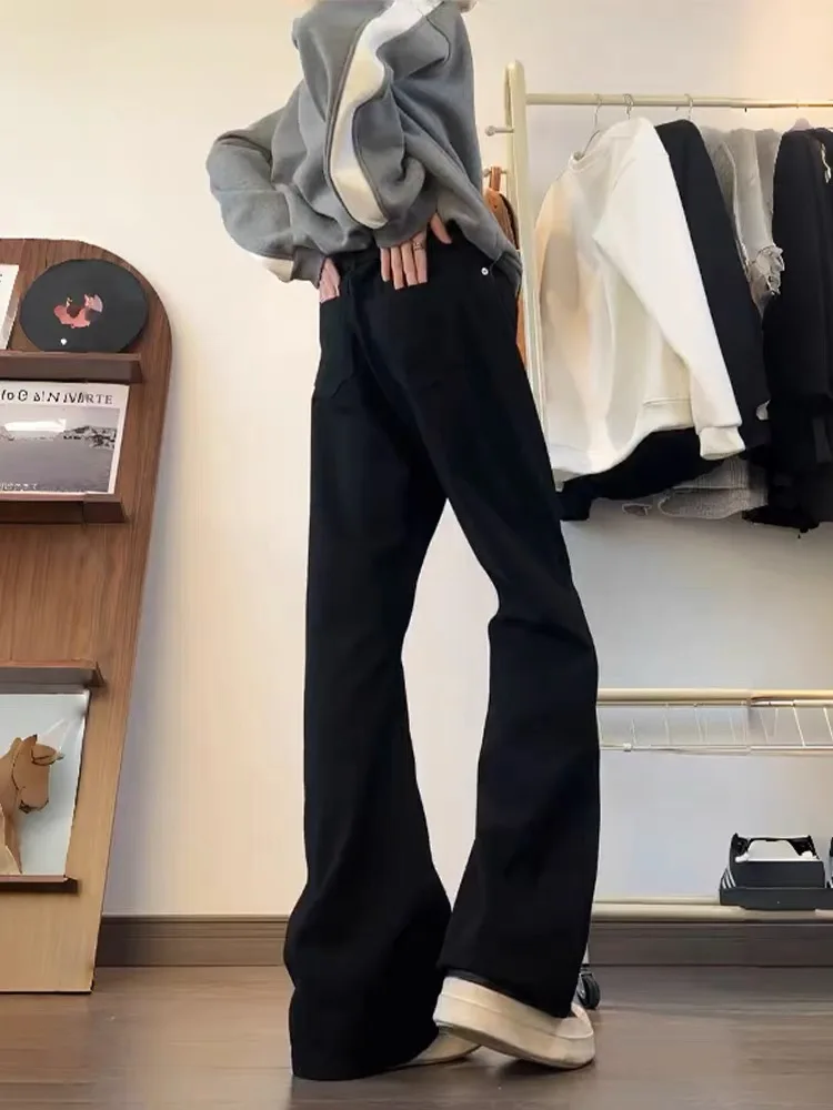 

Черные расклешенные джинсы Cleanfit для мужчин, осенне-зимние, на флисе, прямого кроя, в американском стиле, узкая версия, брюки в стиле High Street Vibe