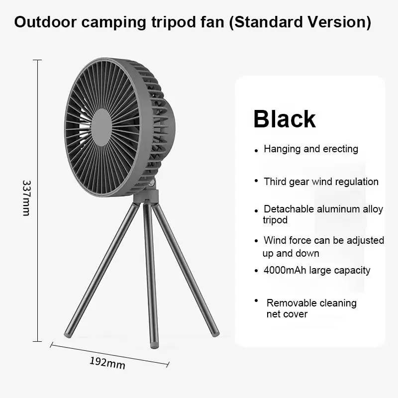 Ventiladores recargables para acampar al aire libre, ventilador portátil para tienda de campaña con lámpara, carga Usb, trípode para acampar al aire