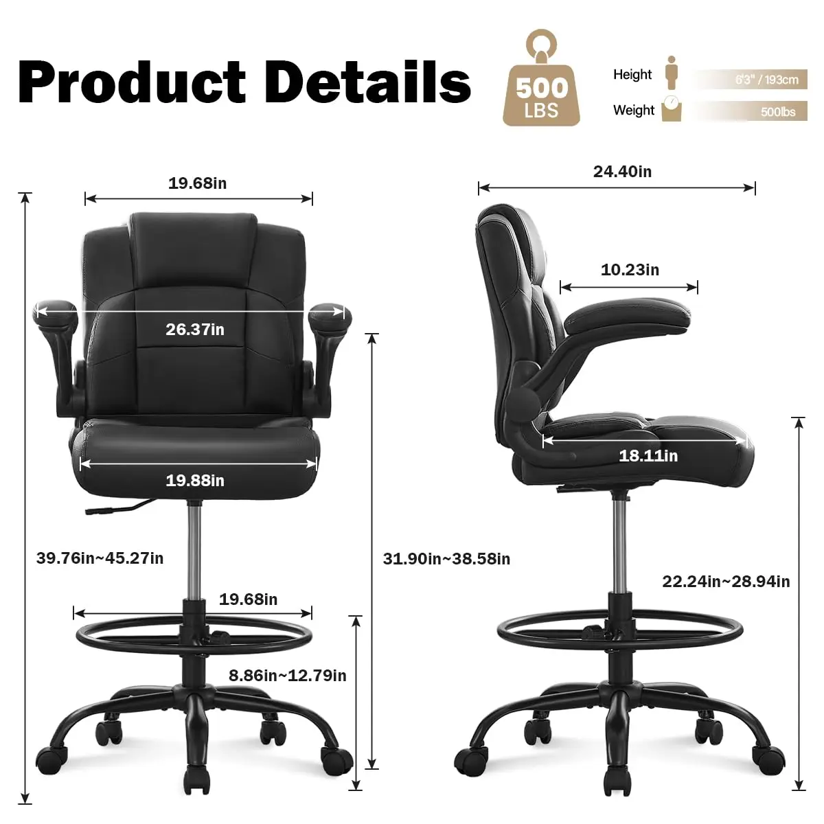 Ergonomic Drafting Chair Tall Office Standing Desk Adjustable Footrest Ring Mesh Back Swivel Rolling Customized
