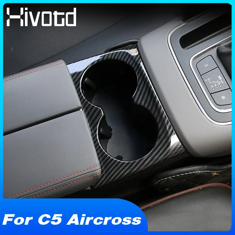 Hivotd Front Water Cup Holder Cover Garnish Trim Carbon Car Accessories Interior Products For Citroen C5 Aircross 2017 - 2021