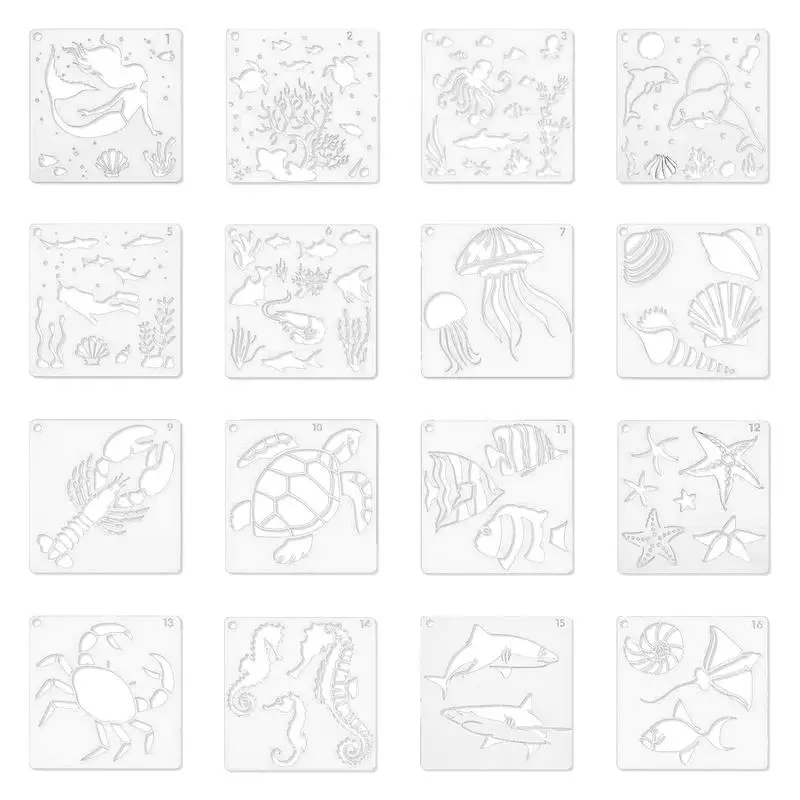 

Sea Animal Stencils For Painting 16PCS Marine Template Signs Home Wall Decor Sea Animal Spray Paint Stencil For Floor Wall Tile