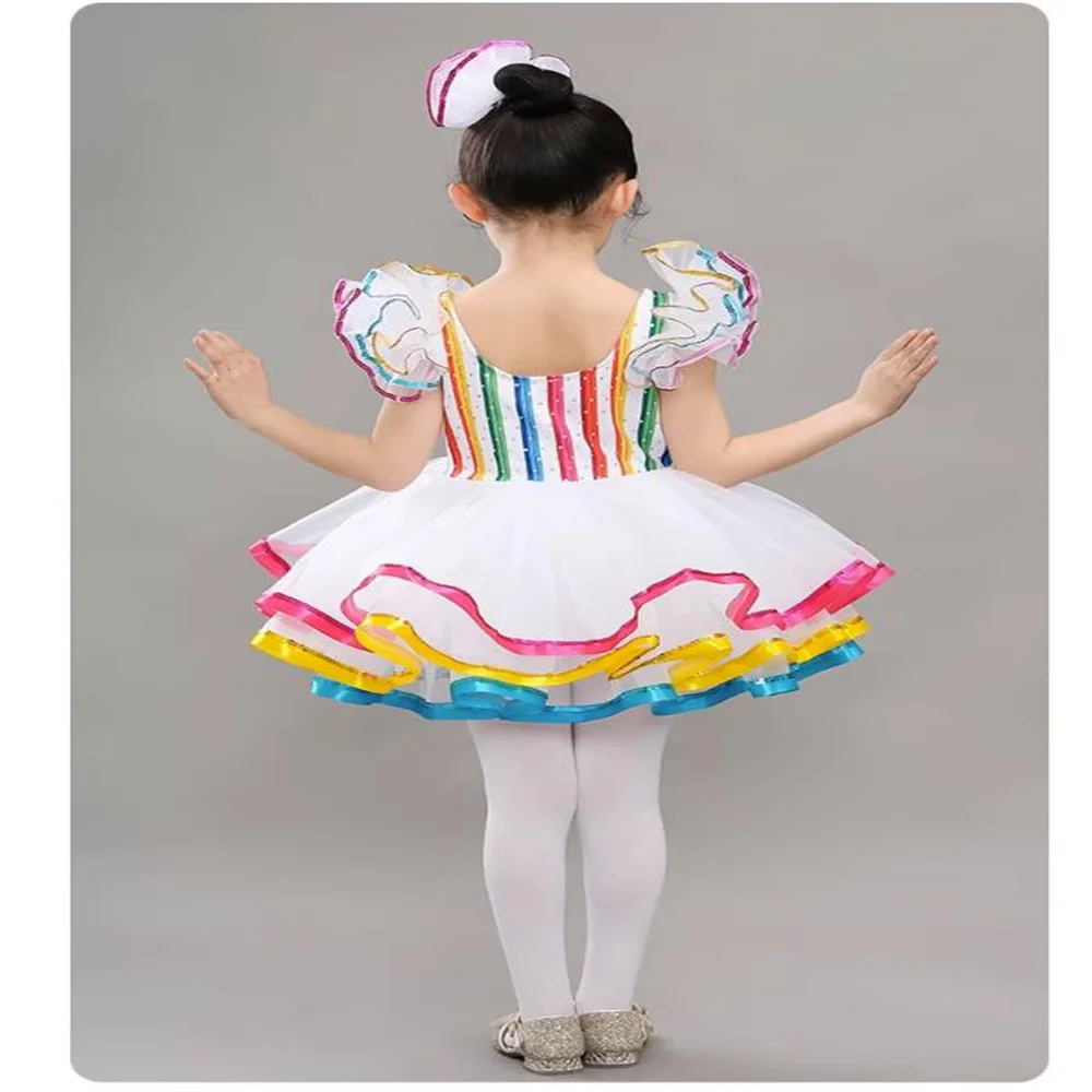 Tutú de Ballet profesional clásico para niños, vestido de coro de lentejuelas, disfraces de Coro, falda de gasa de princesa, siete colores, arcoíris