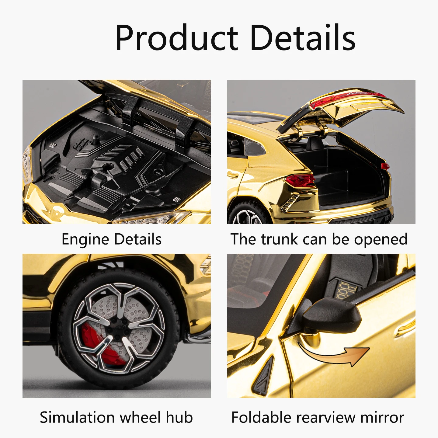 New 1:24 Simulated Lambo Urus Alloy Car Model Sound And Light Pull Back Toy Car Off-Road Vehicle Boys Collection Ornaments Gift