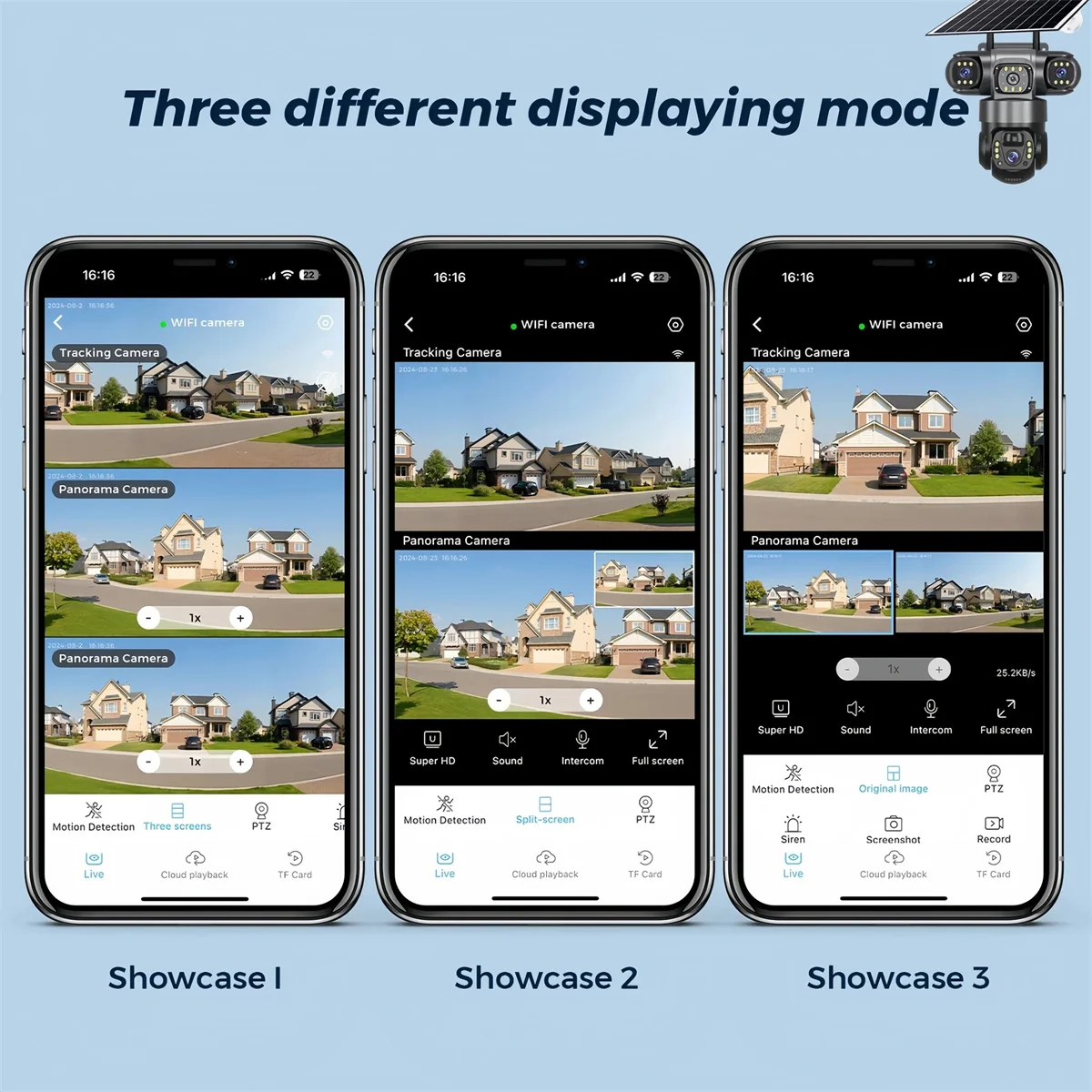 كاميرا واي فاي IP ثلاثة عدسات تعمل بالطاقة الشمسية في الهواء الطلق مقاومة للماء 15MP 8K PIR للرؤية الليلية كاميرا مراقبة تتبع السيارات البشرية V380 Pro