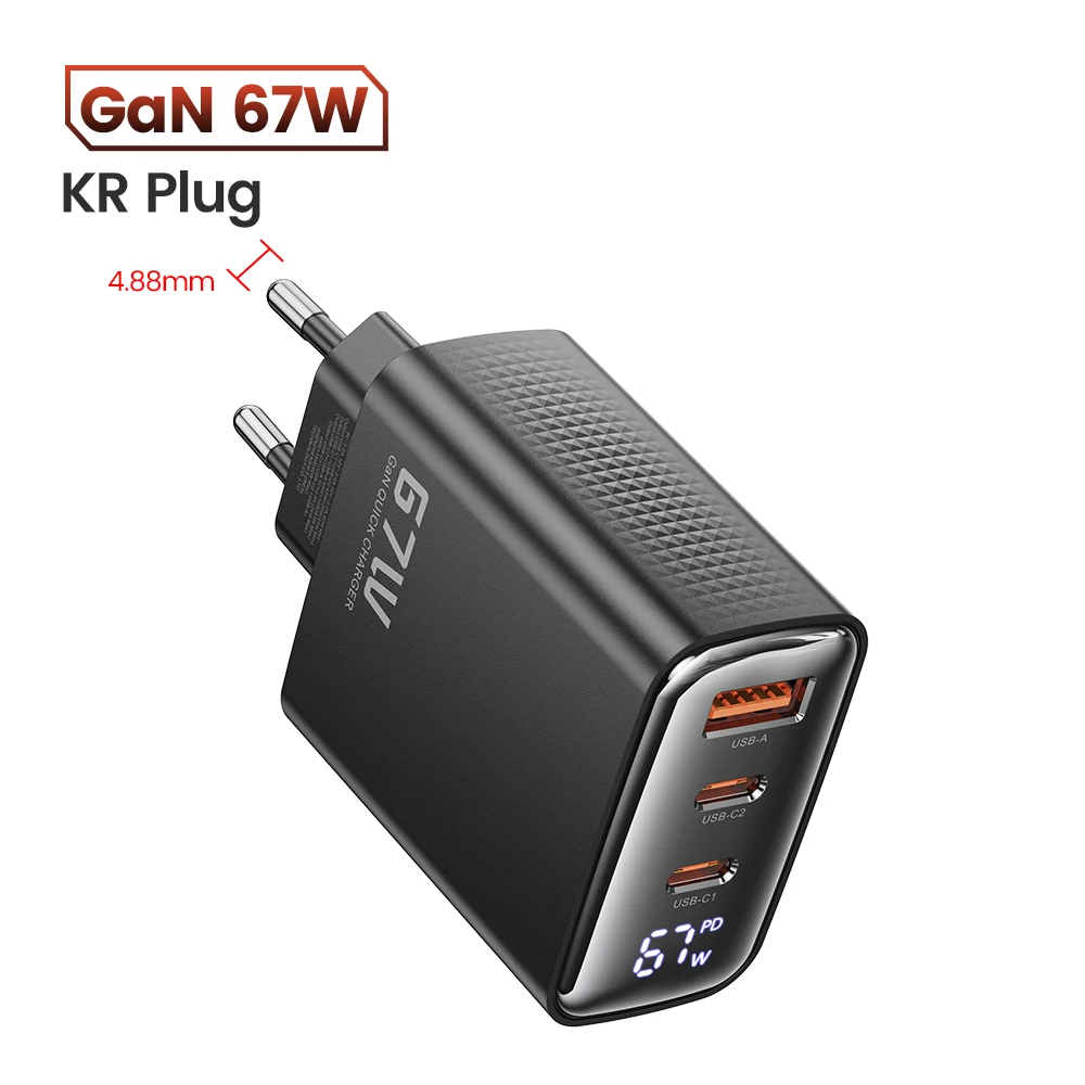 Toocki 67W GaN USB-oplader Digitaal display Snel opladen QC4.0 Type C-oplader voor iPhone Xiaomi Samsung Realme Smartphone Laptop