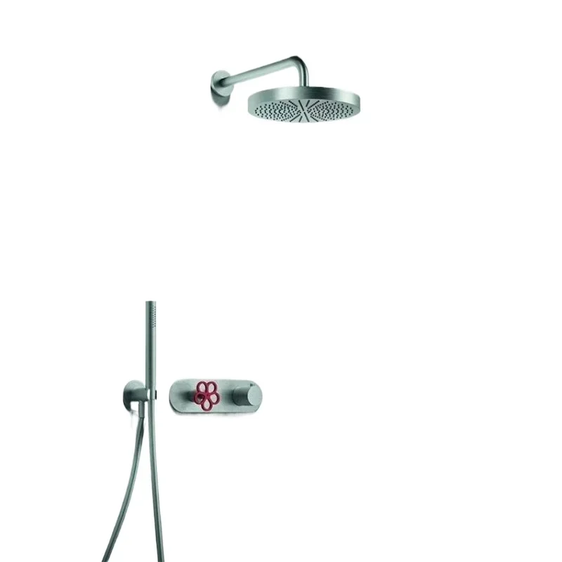 

Brushed in-wall shower shower handle red