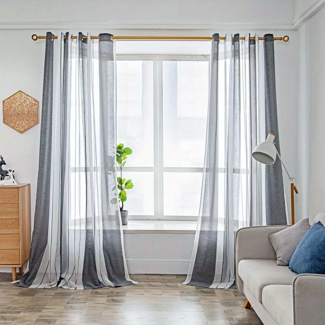 Modern Minimalist High Transparency Striped Tulle Curtains Semi-Transparent Material for Living Room Bedroom Office Hotel Decor