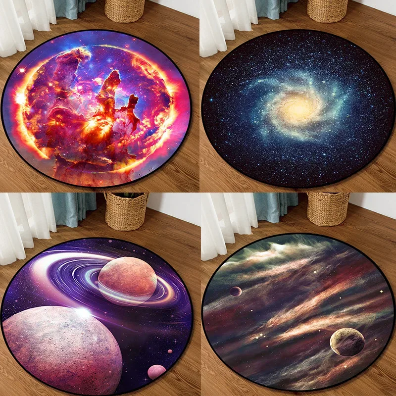 3D Round Carpets for Home Living Room Gorgeous Galaxy Space Non-slip Floor Mat Kids Bedroom Beside Sofa Chair Kitchen Vortex Rug