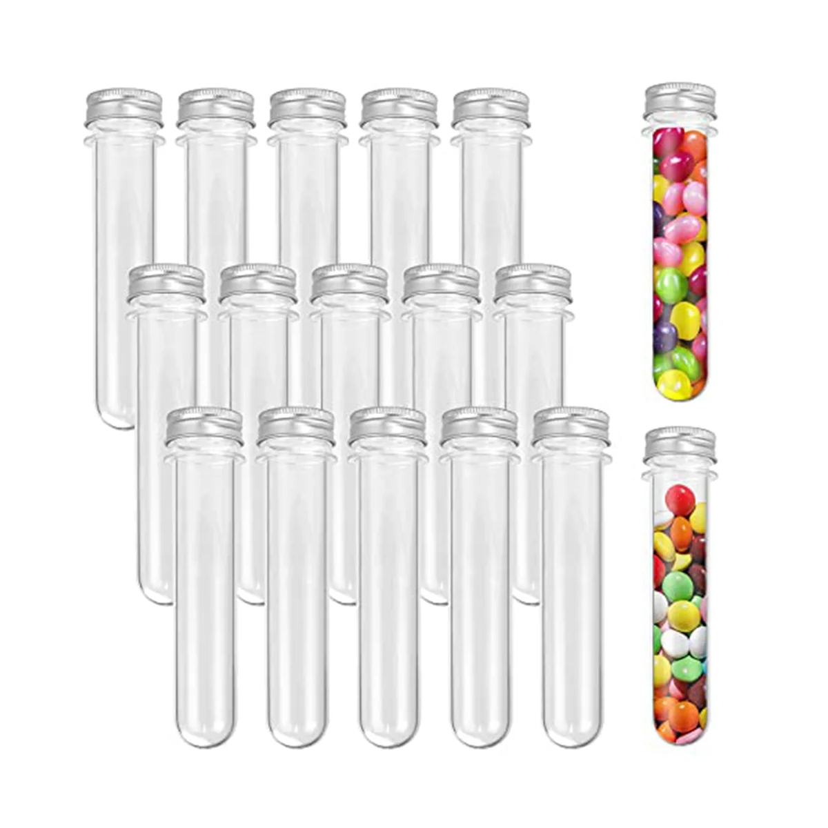 15PCS 100Ml Clear Plastic Test Tubes with Screw Caps and 1 Cleaning Brush - Gumball Candy Tubes for Wedding Party