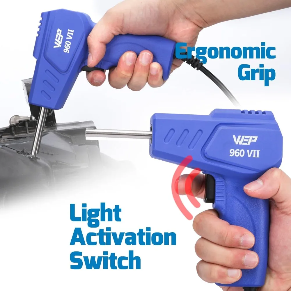 Kit Pengelas Plastik WEP 960-VII 110V dengan Pegangan Ergonomis dan Lampu LED, Dilengkapi 350 Staples Panas dan Tang untuk Plastik Bumper Mobil