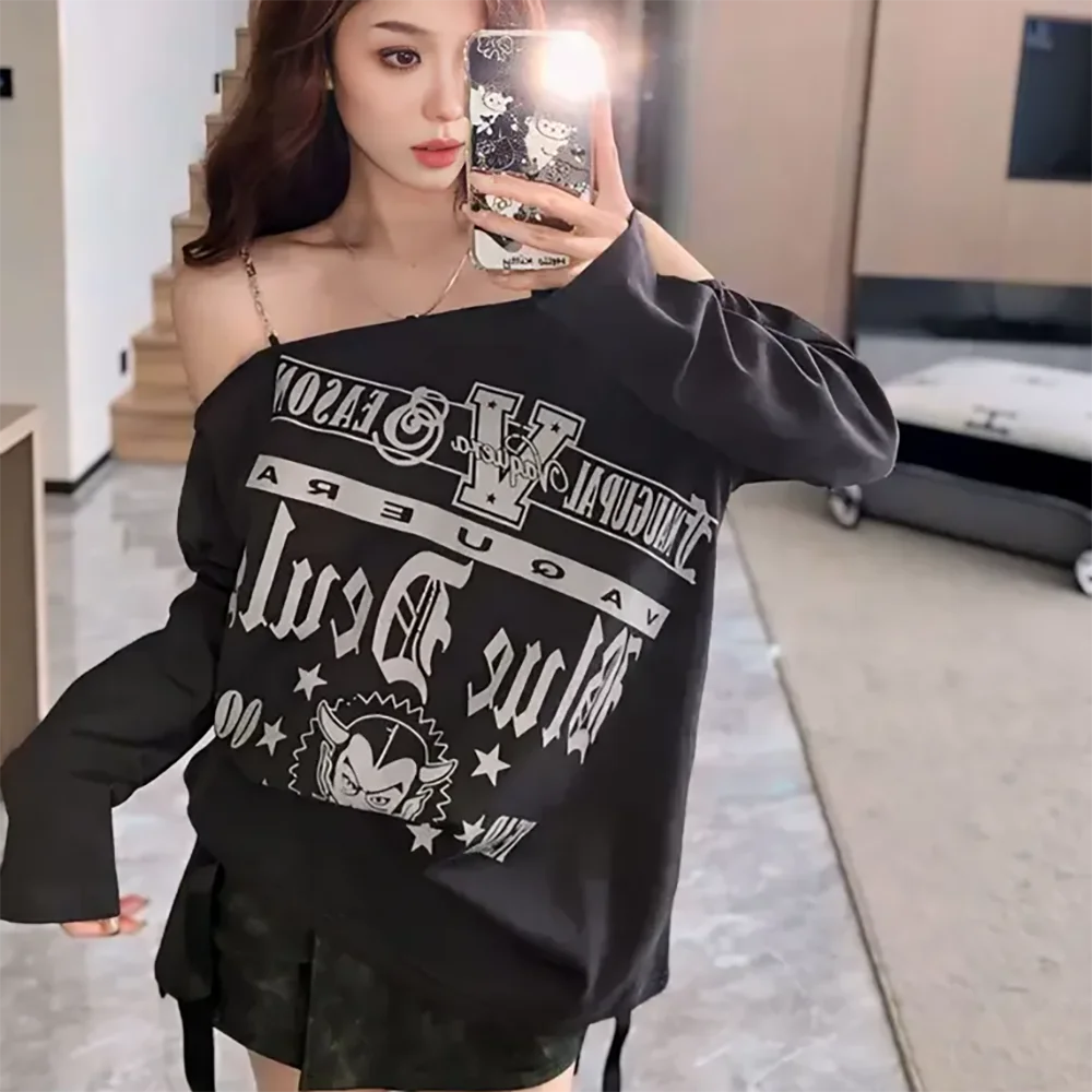 Women West Coast Graphic Off Shoulder Sweatshirt Boat Neck Long Sleeve Oversized Pullover Shirt