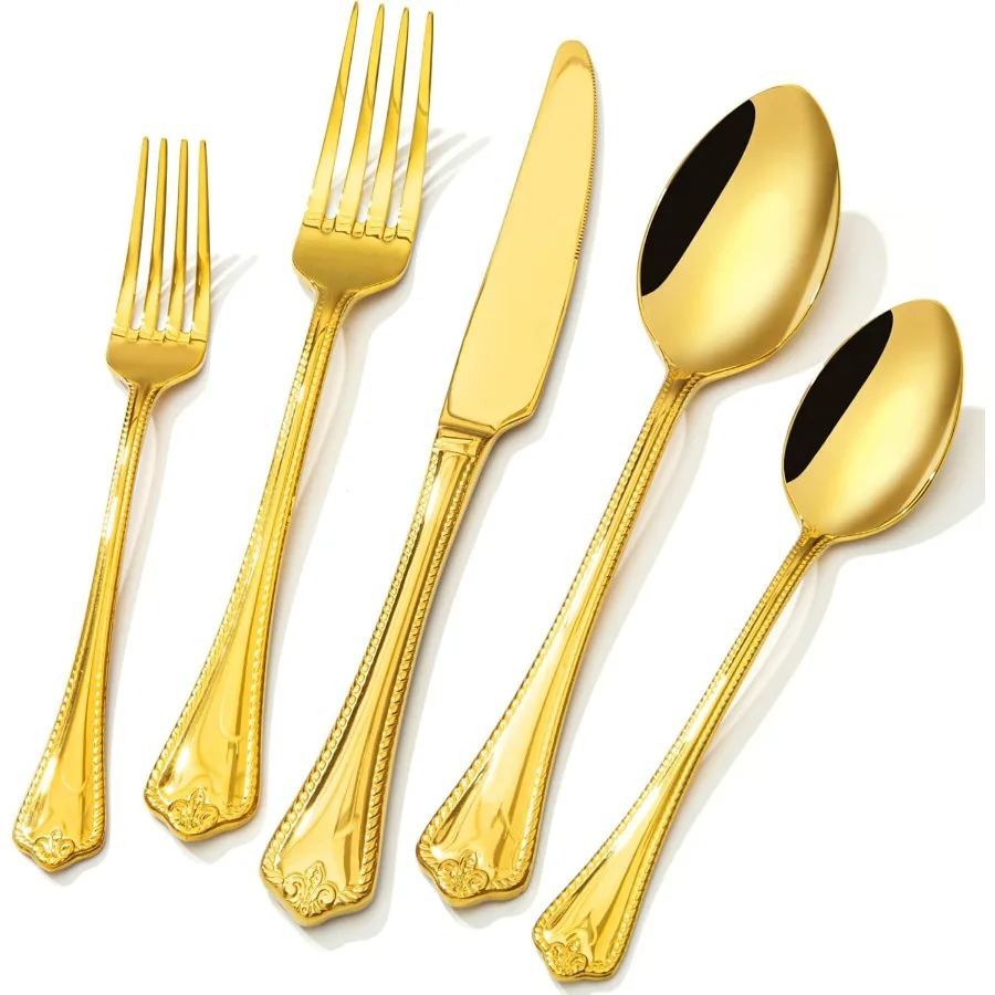 

Gold Silverware Set, 20-piece 18/10 Stainless Steel Flatware Set Cutlery Set for 4, for Kitchen, Home, Wedding, Party, Mirror Po