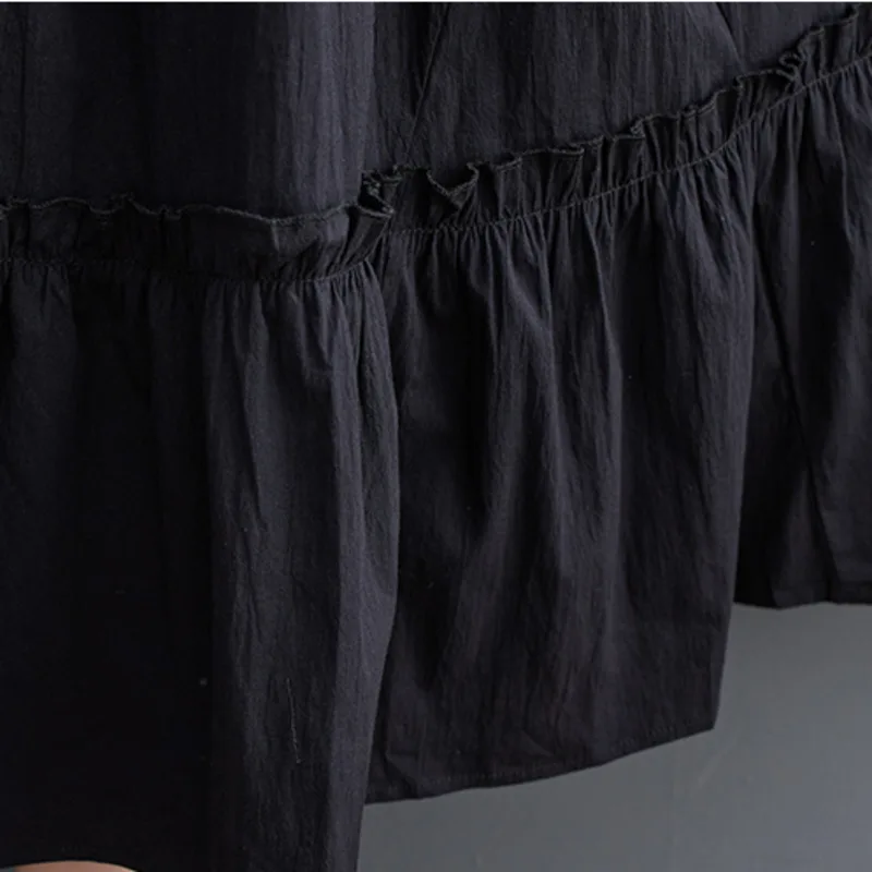 # 6594 Summer Black Long Shirt Dress Women Polo Neck Buttons Office A-line Dress Short Sleeve Loose Split Joint Midi Dress Femme