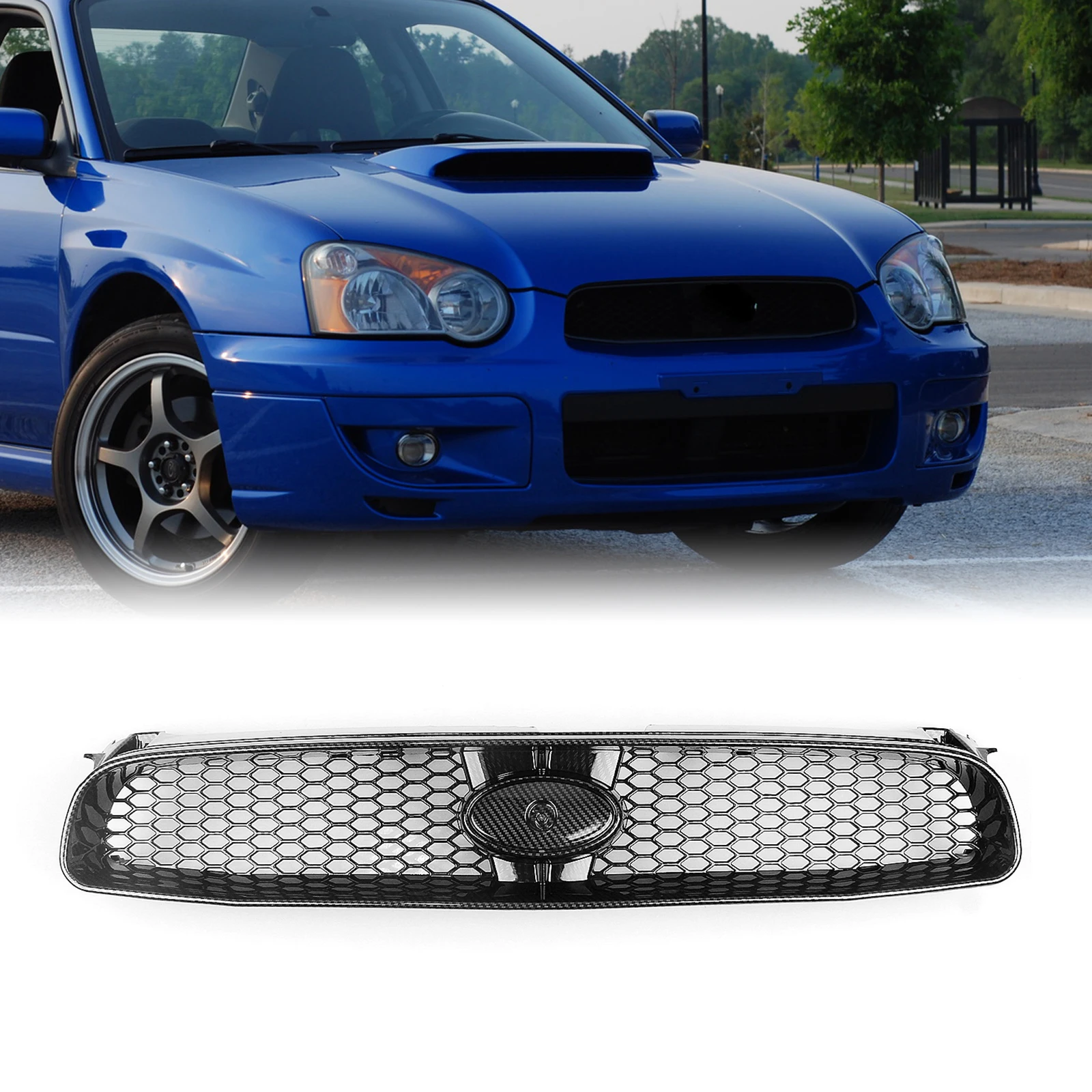 Front Grille Racing Grill For Subaru Impreza 8th 2004-2005 Carbon Fiber Look/Gloss/Matte Black Car Upper Bumper Hood Mesh Grid