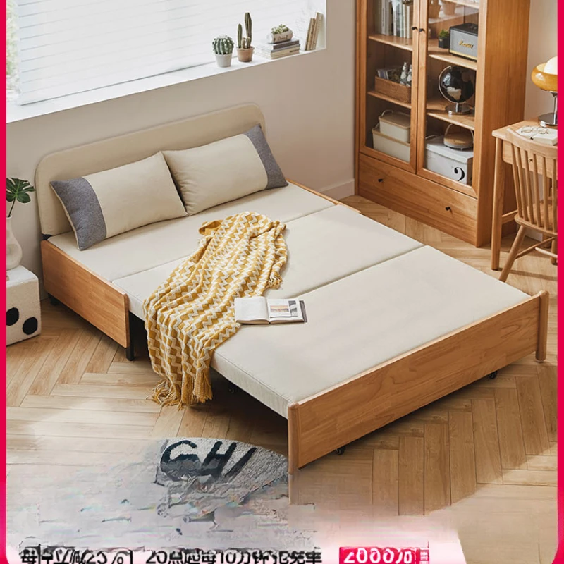 Home solid wood sofa bed, small-sized variable bed, bedroom folding and telescopic bed