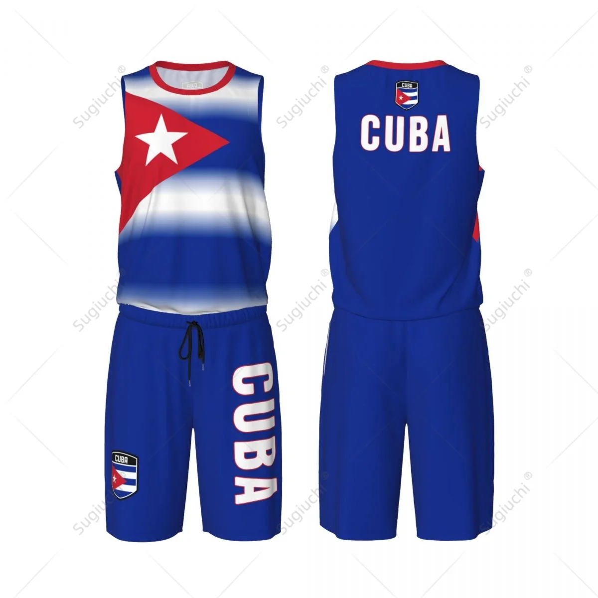 Conjunto de Jersey de baloncesto con bandera de Cuba para hombre, camisa y pantalones de malla sin mangas, exclusivo, con nombre personalizado, Nunber Unisex