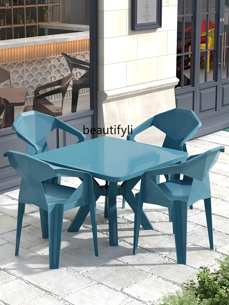 Plastic backrest chair large stall table and chair combination outdoor hotel simple square table