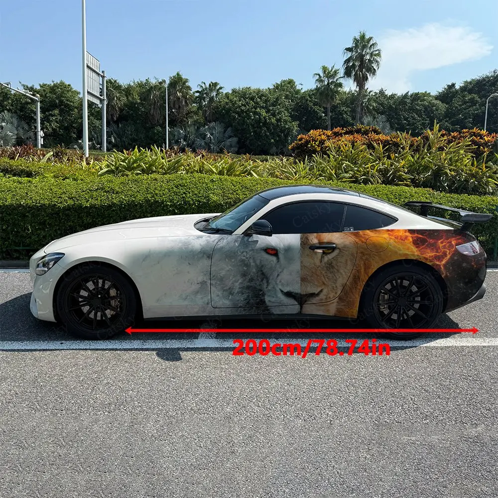 2pcs Ice Fire Electric Split Lion Car Side Wraps, Self-Adhesive PVC Waterproof & Scratch-Resistant Stickers, Car Accessory Gift