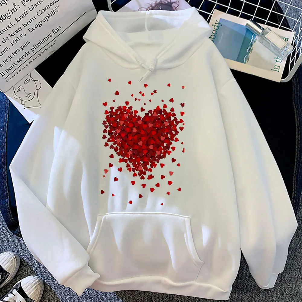 Heart Print hoodie patterned Japanese streetwear patterned comfortable youthful girl tracksuits sweatshirts pattern trendy