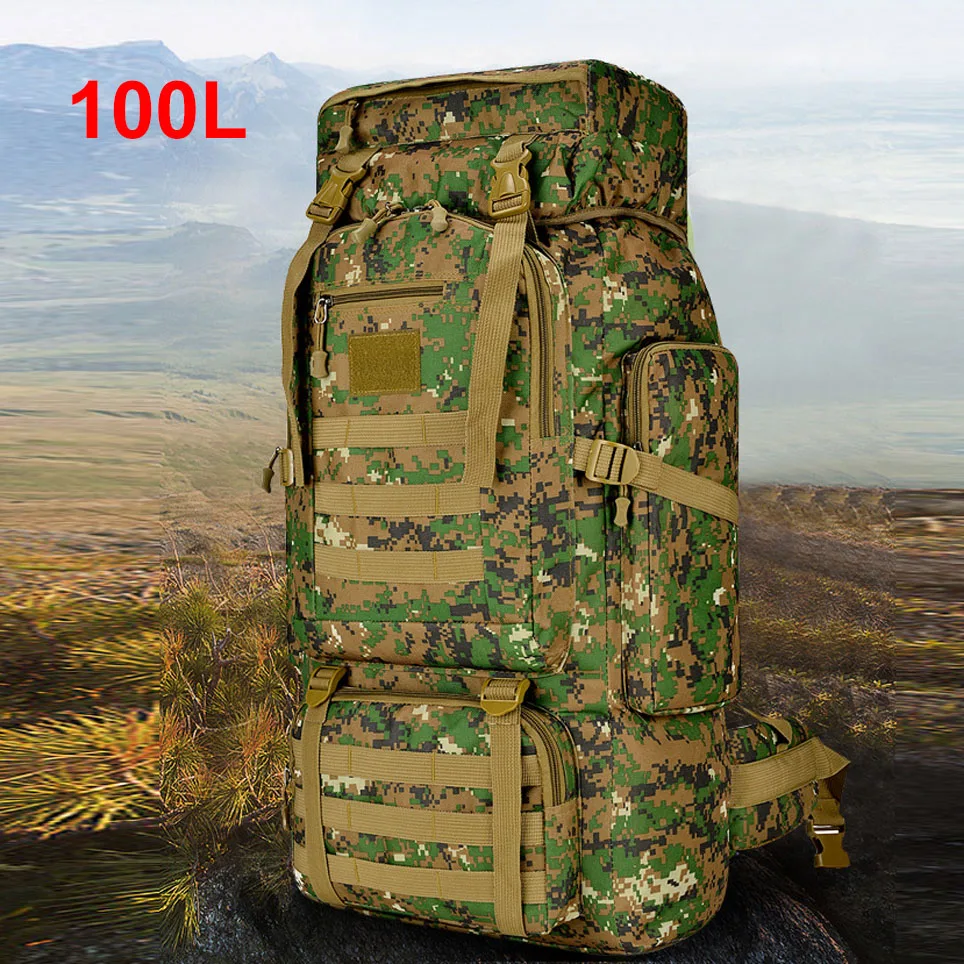 Large Capacity Waterproof Mountaineering Backpack Men Camouflage Climbing and Trekking Bag Outdoor Hiking Rucksack 100L XA106BT