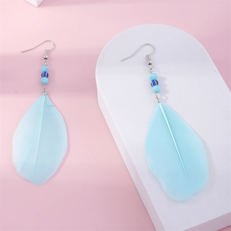 Fashion Blue Feather Drop Earrings for Women Girls Party Festival Jewelry Gifts