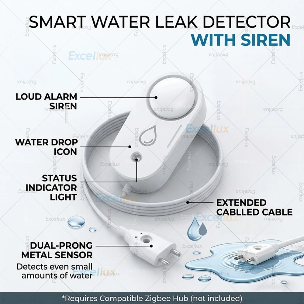 Smart Water Leak Sensor ZigBee Flood Leakage Sensor With 110dB Siren Alarm APP Remote Monitor for Kitchen Bathroom For Tuya/Z2M view 5