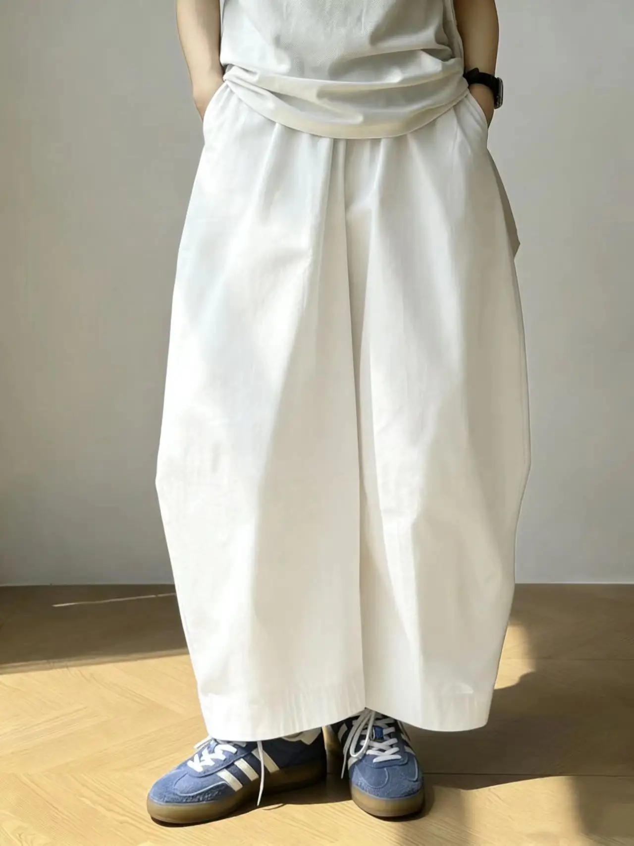

Summer White Loose Wide Leg Pants Women Casual Loose Comfortable High Waist Cotton Straight Tube Pants Cool Sensation