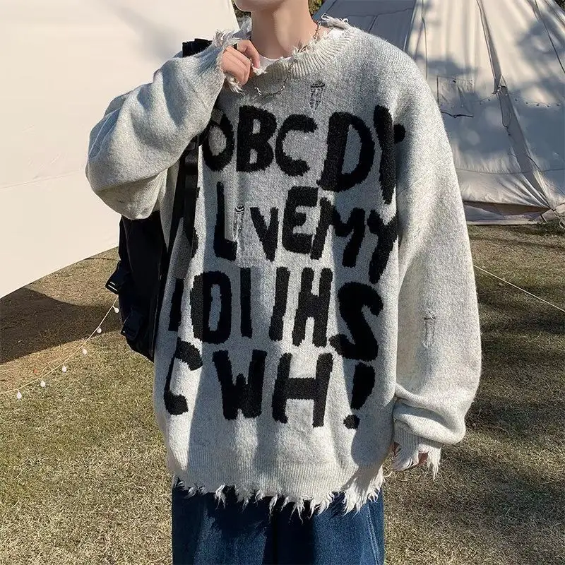 

Men's Thiened Autumn Winter Sweater Loose Korean Sle Casual Knittedwear Winter Ins Hong Kong Sle Lazy Cable Knit Coat