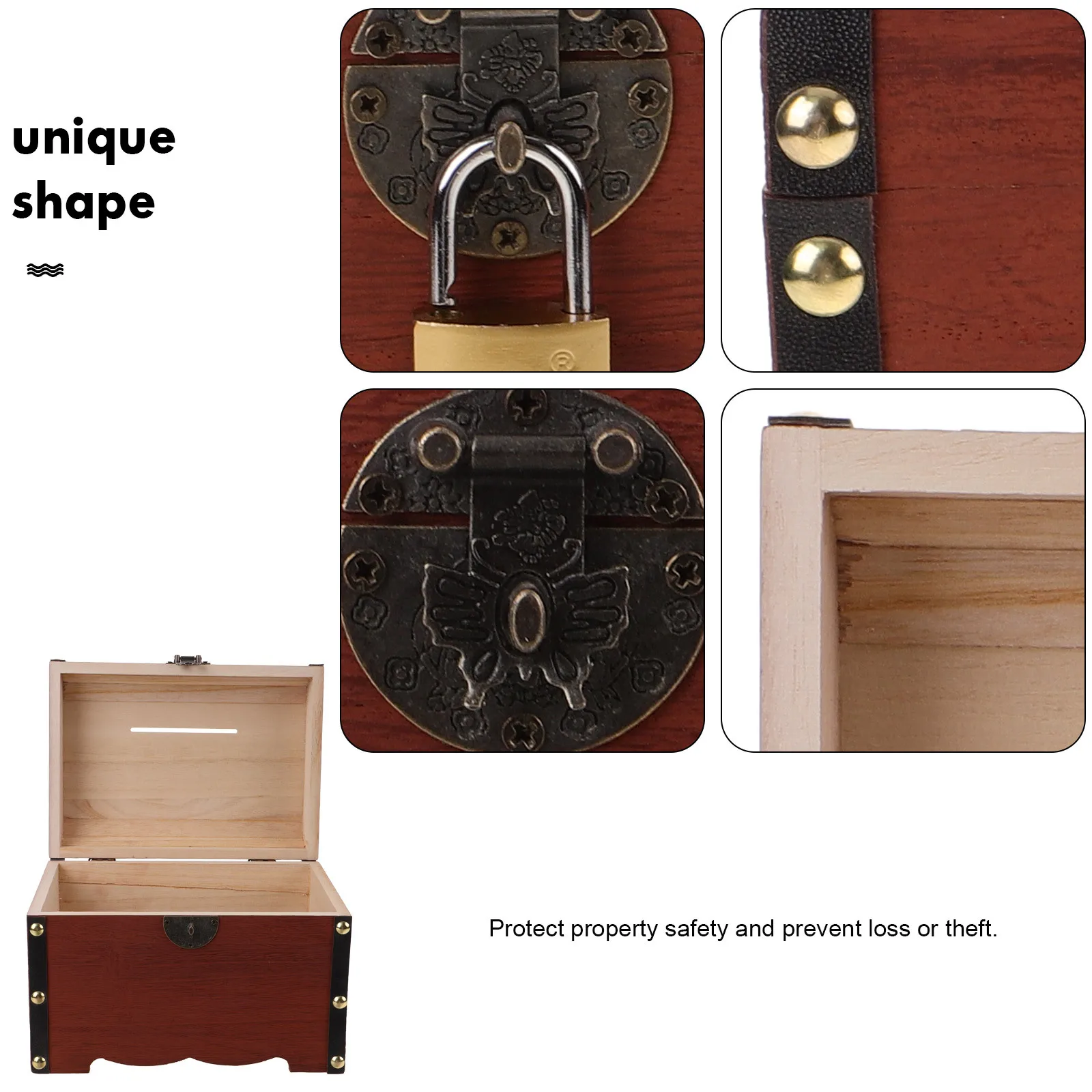 

Wooden Money Box With Lock Retro Piggy Bank For Adults Jewelry Storage Safe Coin Bank Vintage Treasure Chest