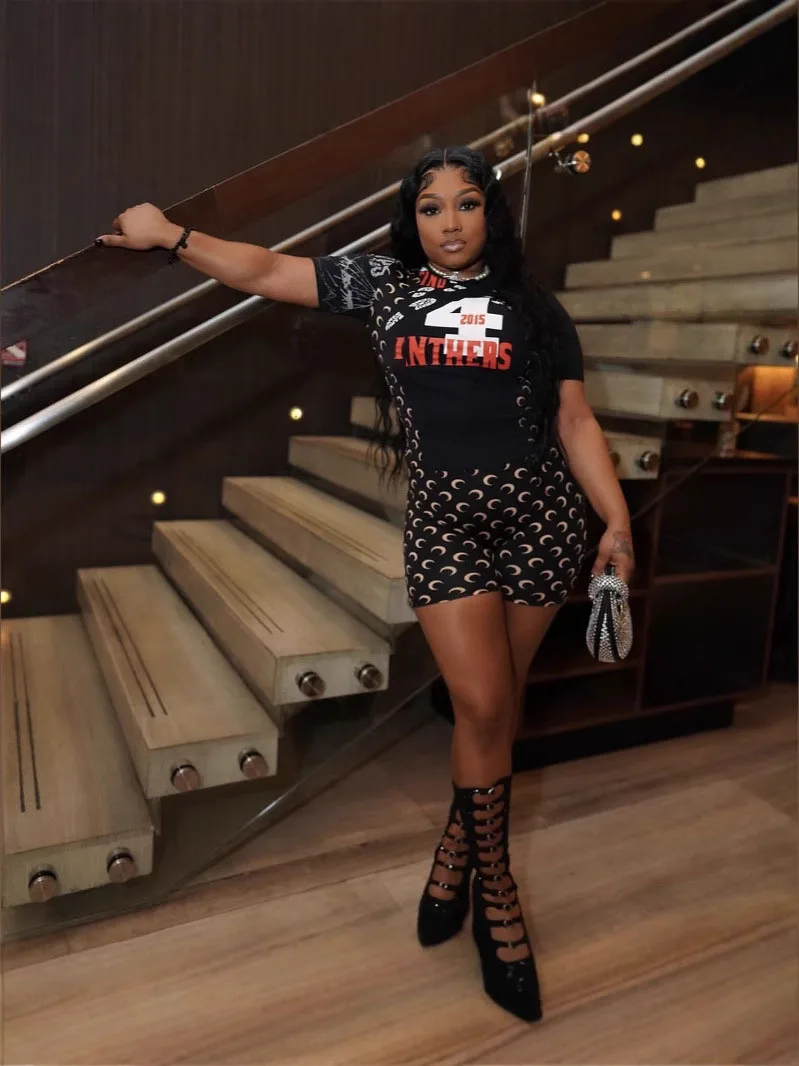 

STYLISH LADY Letter Moon Printed Sporty 2 Piece Set Women Short Sleeve T Short and Shorts Suits 2025 Autumn Casual Tracksuits