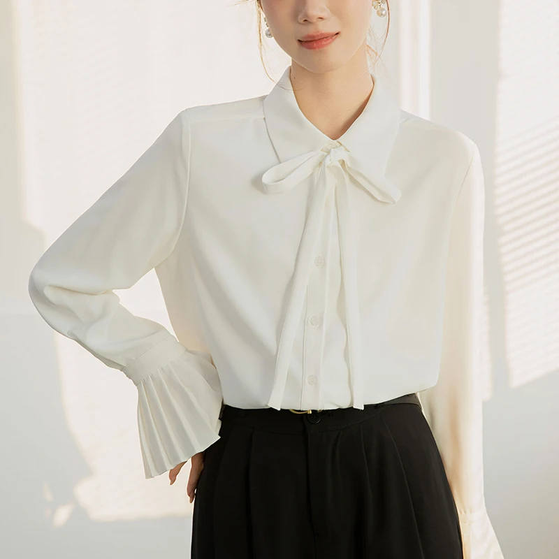 Blauw Shirt Vrouwen Lange Mouw Beroep Kantoor Dames Blouse Koreaanse Mode Tops Flare Mouw Witte Shirts Vrouwelijke S-XL