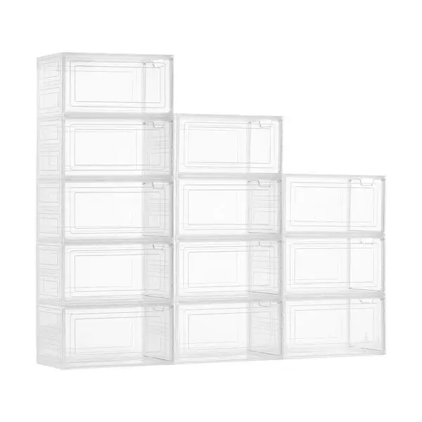 

Shoe Storage Boxes 12Pack Stackable Shoe Boxes US Size 13 Transparent White