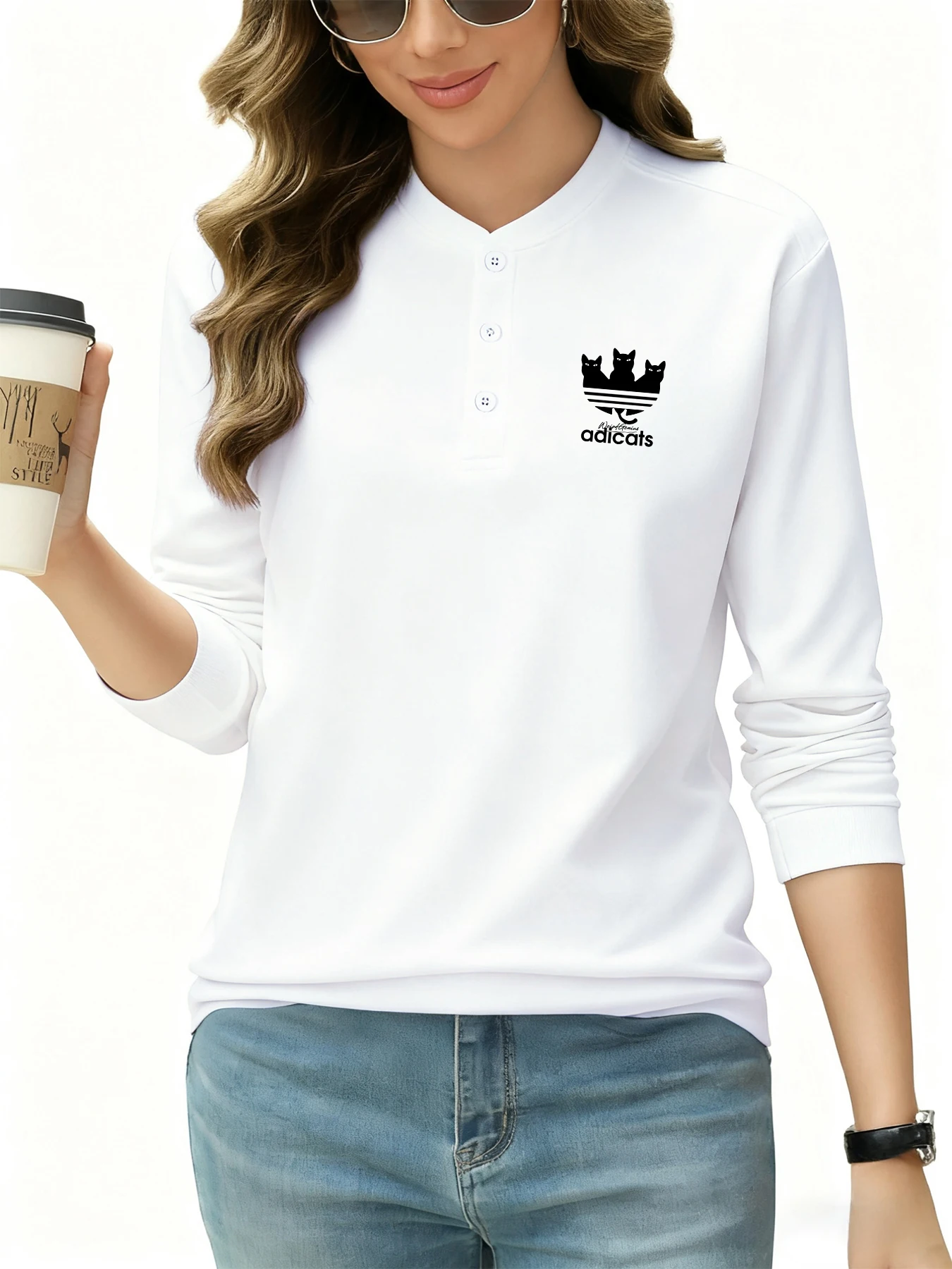 

Брендовая женская рубашка на пуговицах с забавным принтом кота, высококачественная приятная для кожи деловая повседневная одежда с длинными рукавами, новые дышащие рубашки