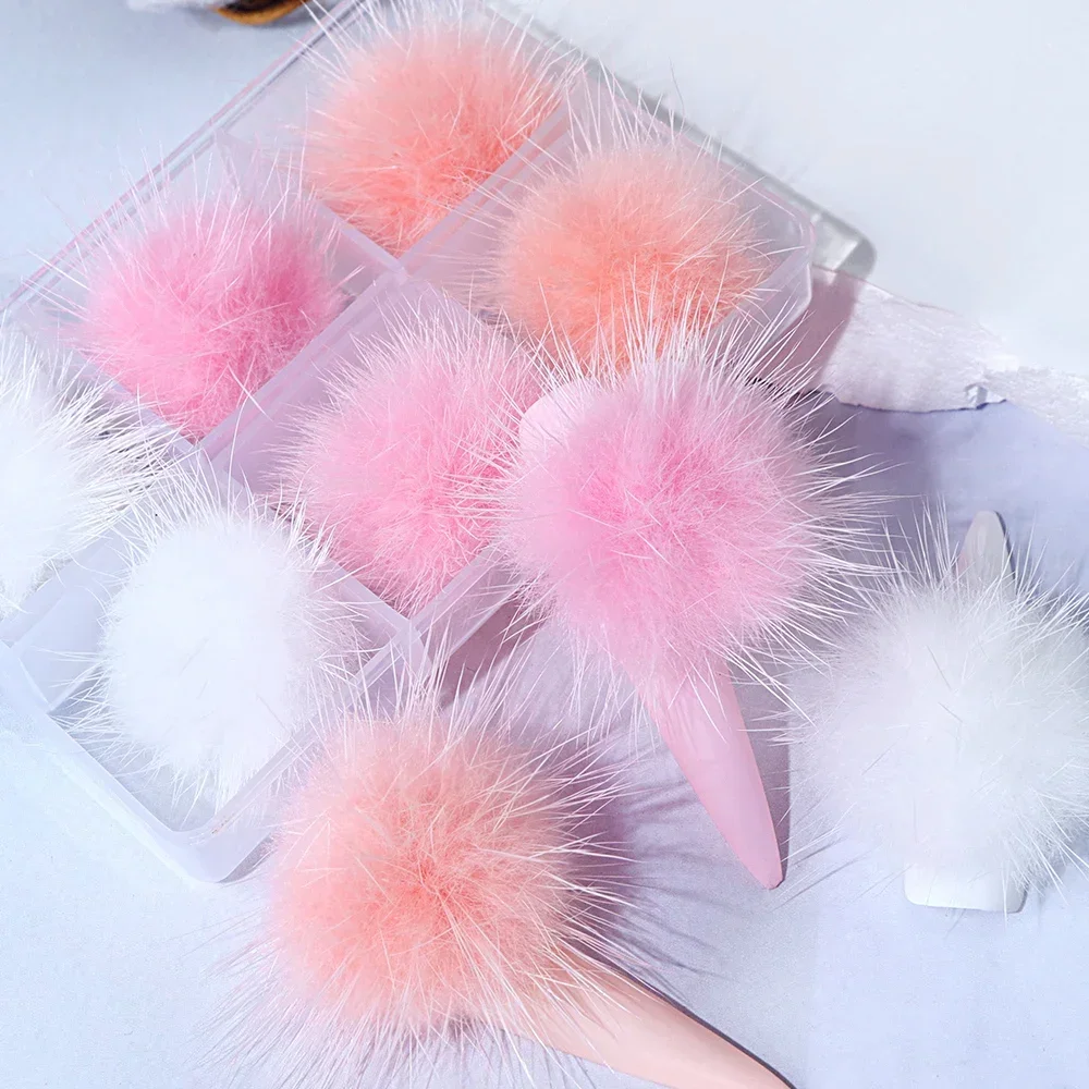 6pcs Plush Pompoms Nails Charms Detachable Magnetic Furry Ball Parts Manicure Jewelry 3D Winter Nail Art Decoration Accessories