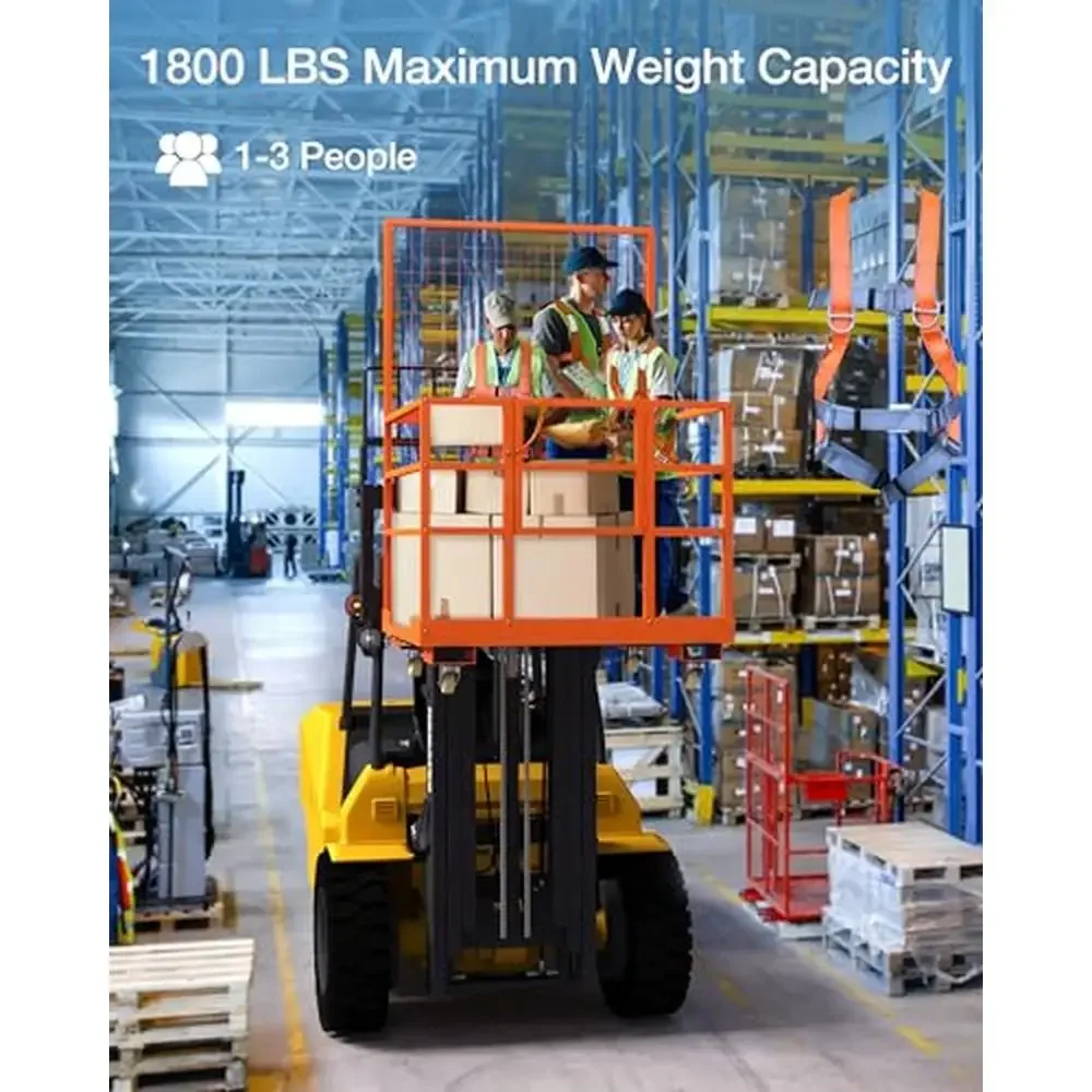 Forklift Work Platform Safety Cage Harness Wheels 1400lbs Load Capacity Compact Design Galvanized Finish Multi-Purpose Use