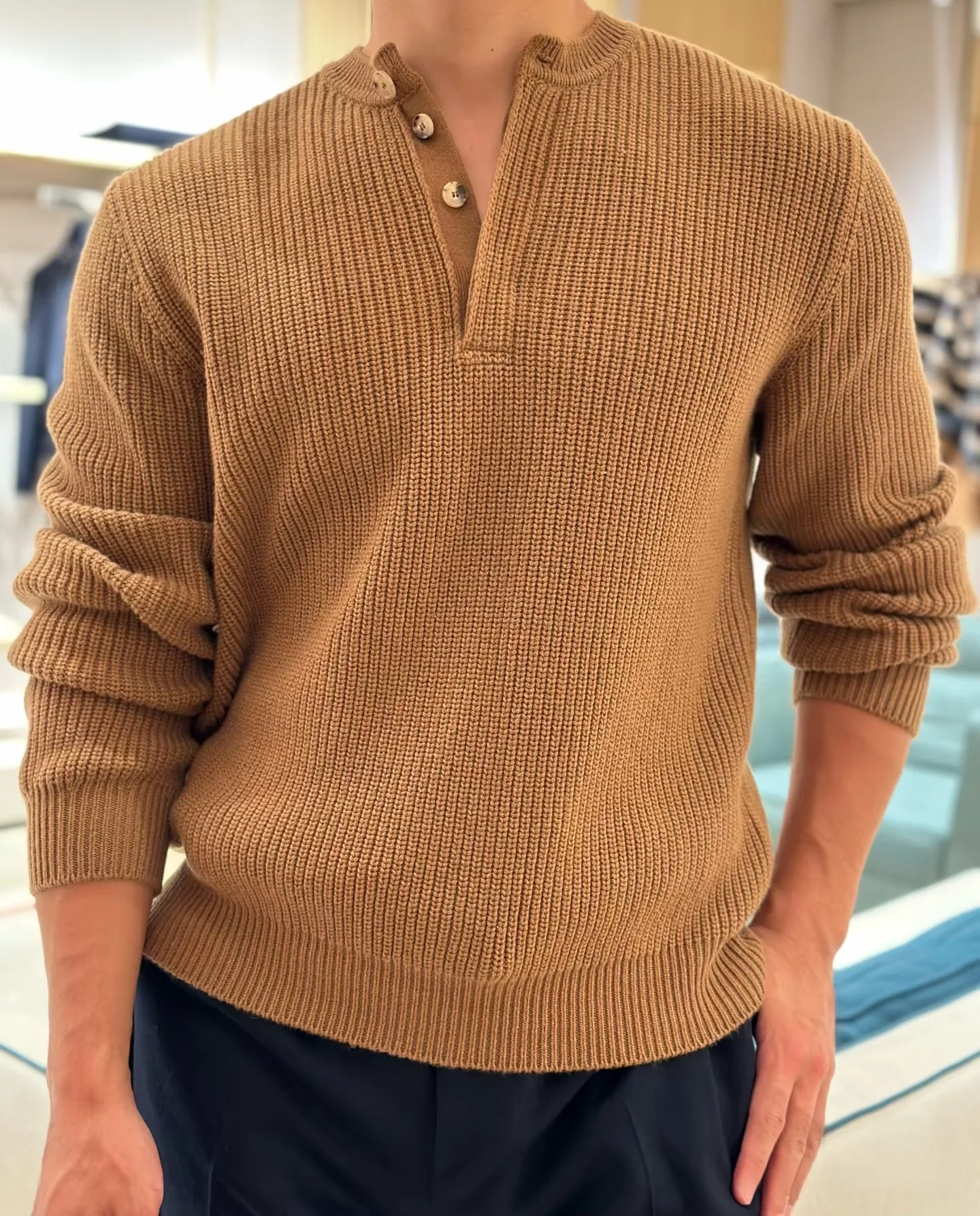 

Loose Fit Camere Knitwear Baby Boy Henry Collar Coarse Needle Spin Italian Ele Sle Casual Wear V-Ne Long Sve