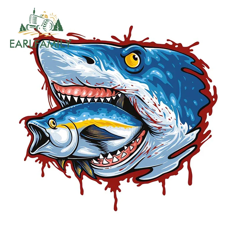 

EARLFAMILY 13cm x 12.2cm for Shark Car Stickers Cartoon Windshield Vinyl Motorcycle Waterproof Car Accessories Decal Sunscreen