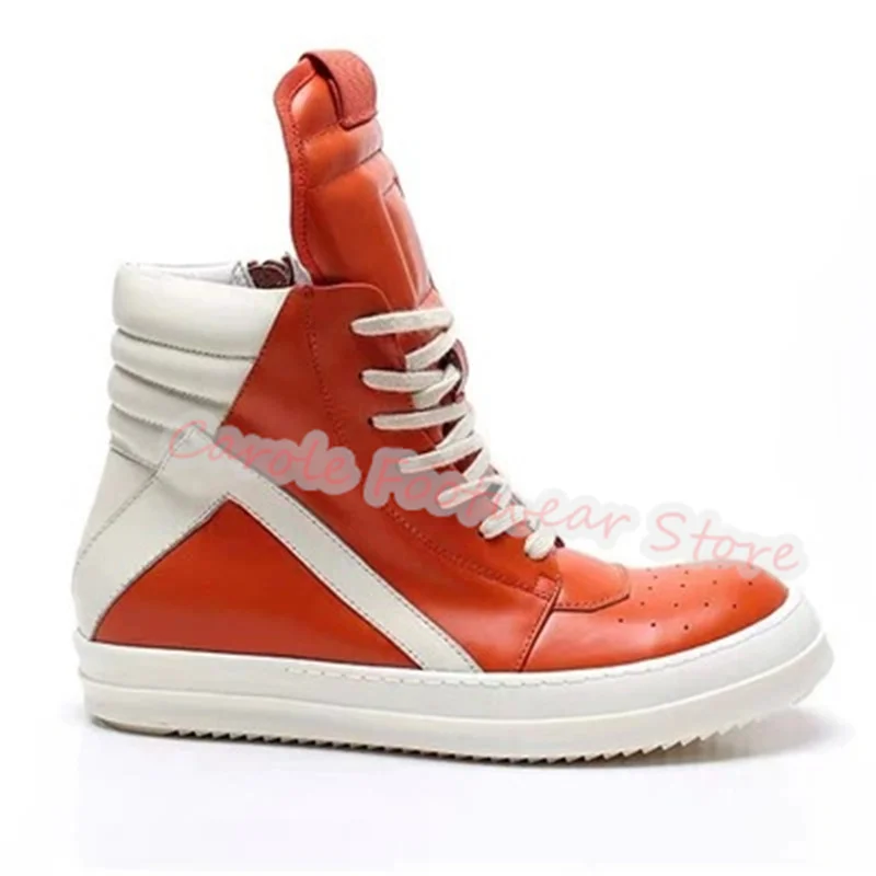 

Male High Top Chunky Bottom Large Size Sneakers Handmade Mixed Color Genuine Leather Lace-Up Sport Shoes Men's Casual Shoes