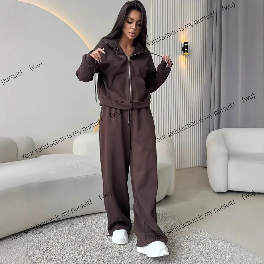 ZOCI-Costume sportivo tinta unita Cardigan con cerniera a maniche lunghe Pantaloni maglione con cappuccio Set in cotone a due pezzi