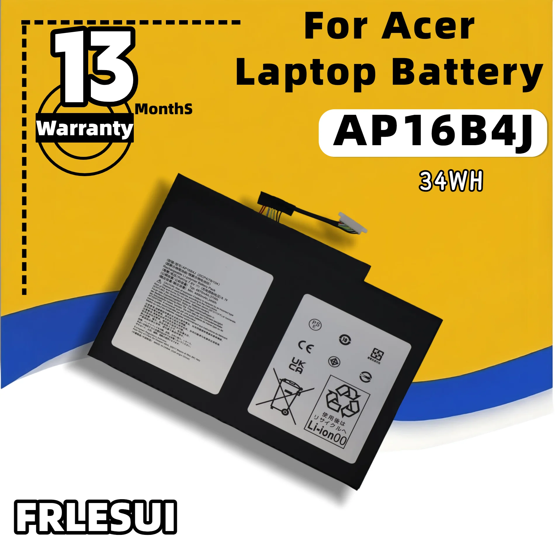 FRLESUI 7.6V 37WH AP16B4J For Acer Laptop Battery Aspire Switch Alpha 12 SA5-27 Tablet  AP16B4J 13 Months Warranty
