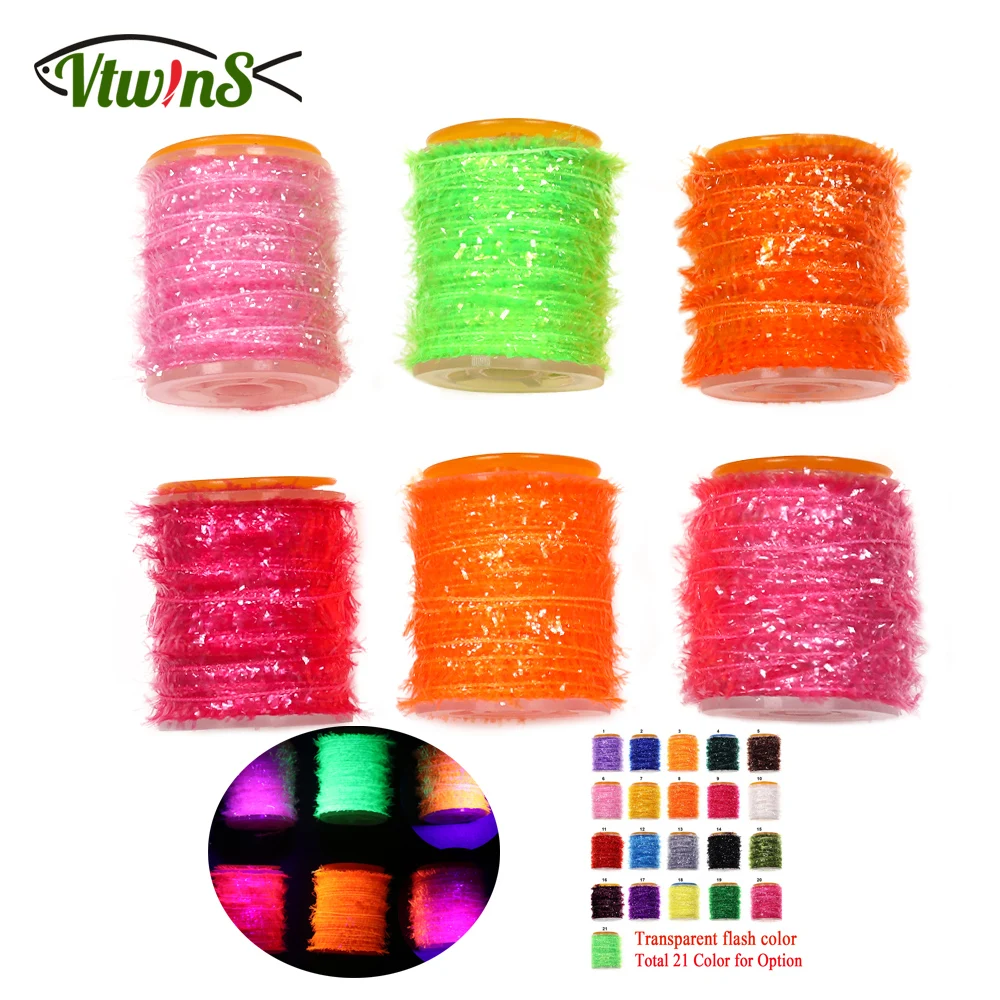 Vtwins Fishing Fly Tying Material Crystal Ice Chenille Streamer Fly Marabou Jig Flashabou Ice Jig Flies Salmon Bass Pike Lures