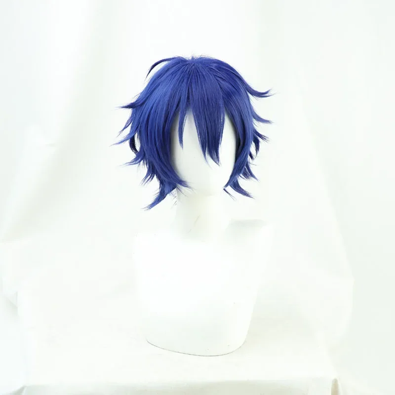 Pelo sintético Leos Vincent Cosplay pelucas Anime Virtual YouTuber Leos Vincent 30cm corto azul oscuro hombres peluca resistente al calor